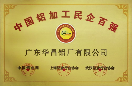 我公司榮獲2012年中國鋁加工民企百強稱號