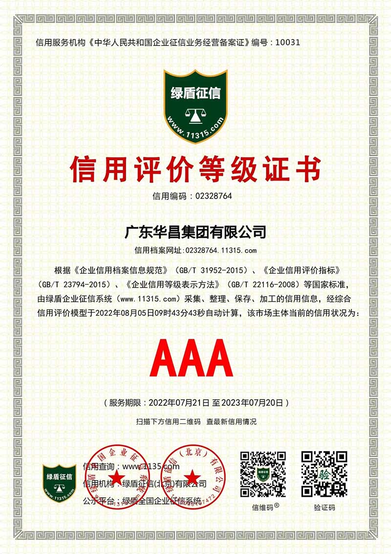 喜報(bào) | 華昌集團(tuán)榮獲“AAA企業(yè)信用等級(jí)證書(shū)”